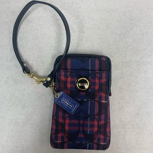 Red and Blue plaid Coach wristlet